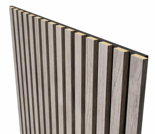 кустическая панель, черный войлок, 2750х600х19мм, рейки МДФ дуб Старинный светло-серый